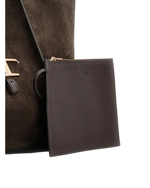 Tod's Black Shoulder Bag Suede Calf Leather