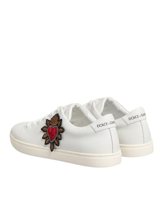 Dolce & Gabbana White Leather Sacred Heart Patch Sneakers Shoes Calf