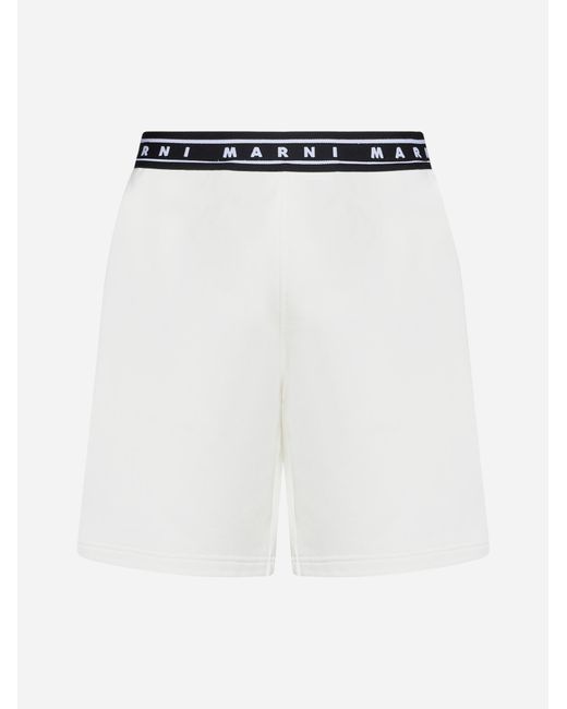 Marni White Logo-Tape Cotton Shorts for men
