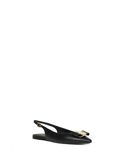 Ferragamo White Flat Slingbacks With Vara Plate Lambskin Pumps