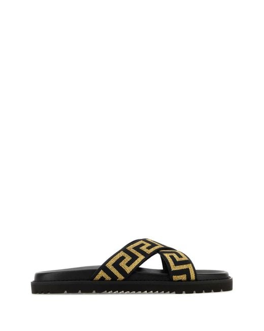 Versace Black Embroidered Fabric Slippers for men