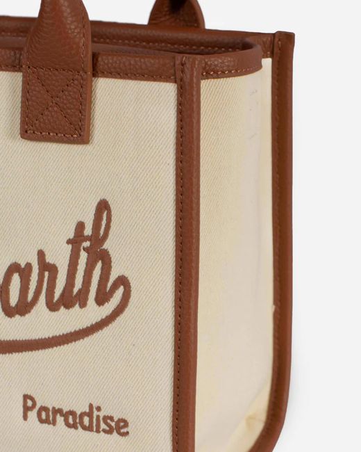 Mc2 Saint Barth Natural Shoulder Bag Vanity Midi Canvas Grain Leather Cow