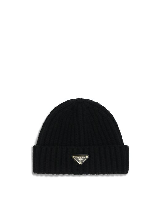 Prada Black Beanie Hat Virgin Wool