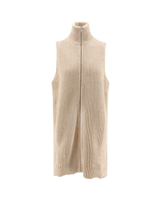 MM6 by Maison Martin Margiela Natural Sleeveless Long Wool Blend Cardigan With Distressed Effect