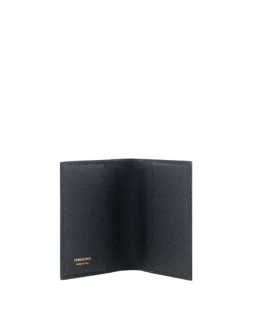 Ferragamo Black Revival Card Holder Calf Leather Bos Taurus Wallet for men