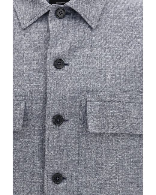 Zegna Blue Crossover Shirt Jacket Linen Wool And Silk for men