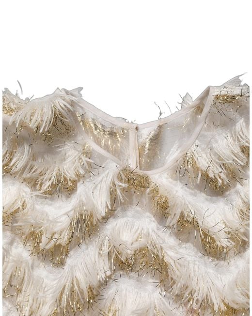 Dolce & Gabbana Natural Ivory Fringe Layered Shift Midi Dress