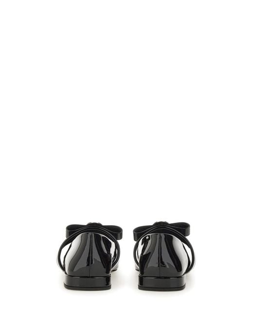 Versace White Patent Leather Ballerina With Ribbon Detail Goat Shoe