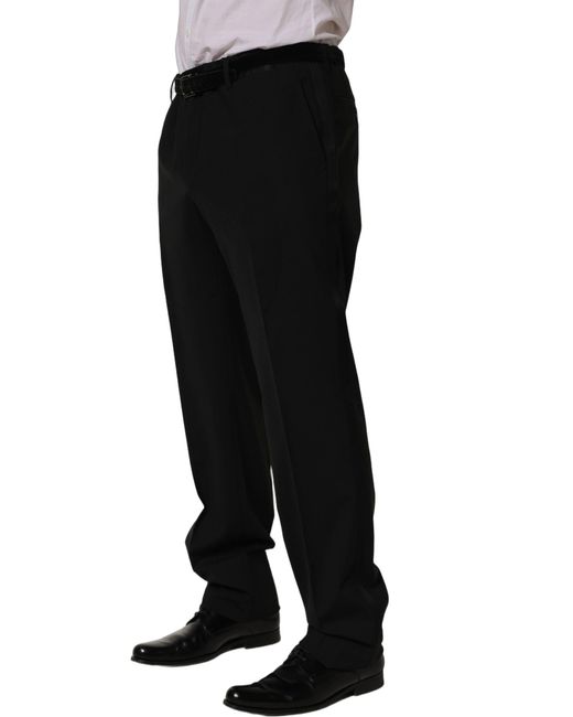 Dolce & Gabbana Black Wool Tapered Leg Dress Trouser Pants for men