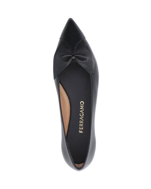Ferragamo Black Pointed Toe Nappa Flats