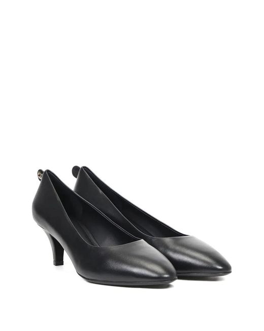 Ferragamo Gray Leather Kitten-Heel Pumps