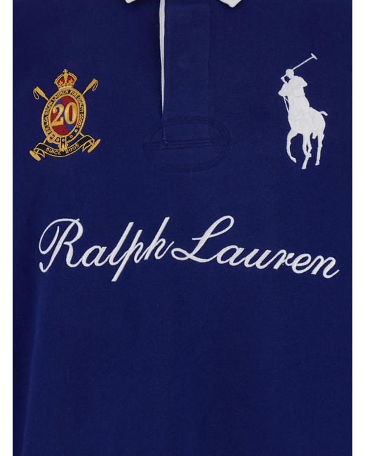 Polo Ralph Lauren Blue Rugby Fit Polo Shirt With Maxi Horse Embroidery On The Front And Lettering Logo for men
