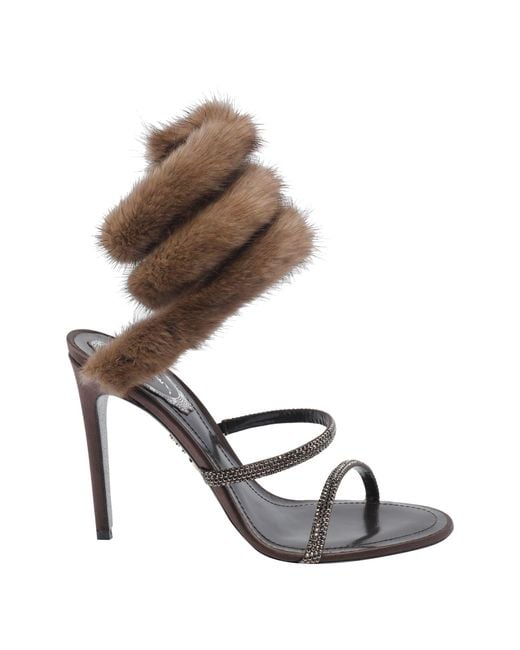 Rene Caovilla Brown Renã Caovilla Heeled Sandal With Real Fur Details