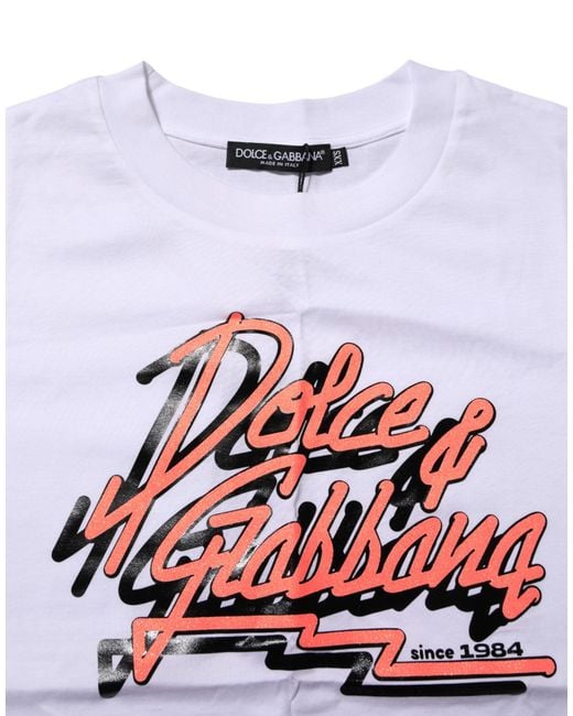 Dolce & Gabbana White Cotton Graphic Print Crew Neck T-Shirt