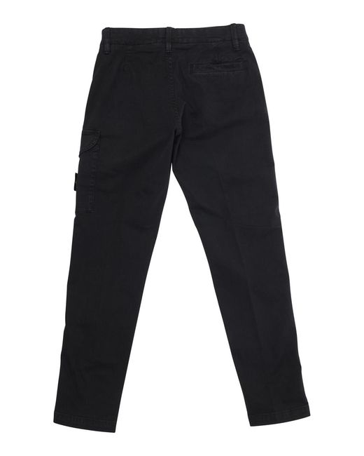 Stone Island Black Cargo Pants With Logo Patch Cotton Trousers for men