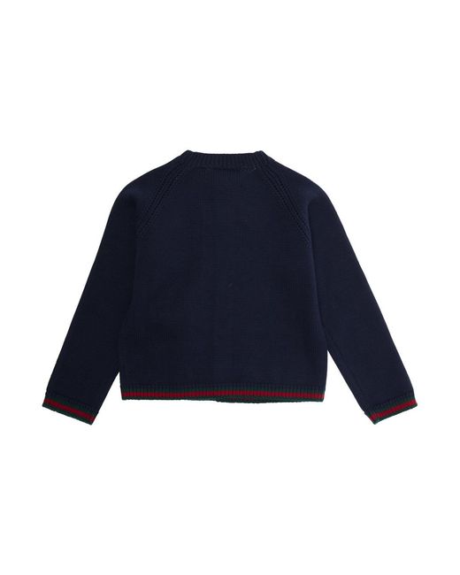 Gucci Blue Cardigan With Intarsia Design Wool Tops