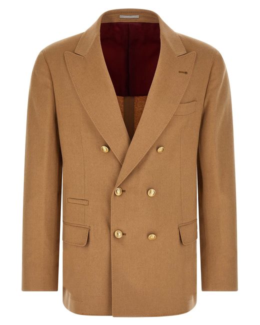 Brunello Cucinelli Brown Double-Breasted Blazer for men