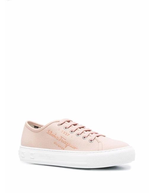 Ferragamo Pink Ferragamo Logo-Embossed Low-Top Sneakers