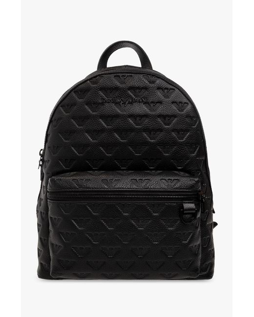Emporio Armani Black Embossed Leather Backpack, for men