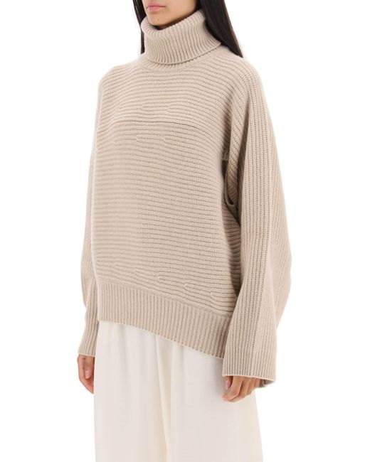 Stella McCartney Natural Asymmetrical Sweater In Ribbed Cashmere Knit