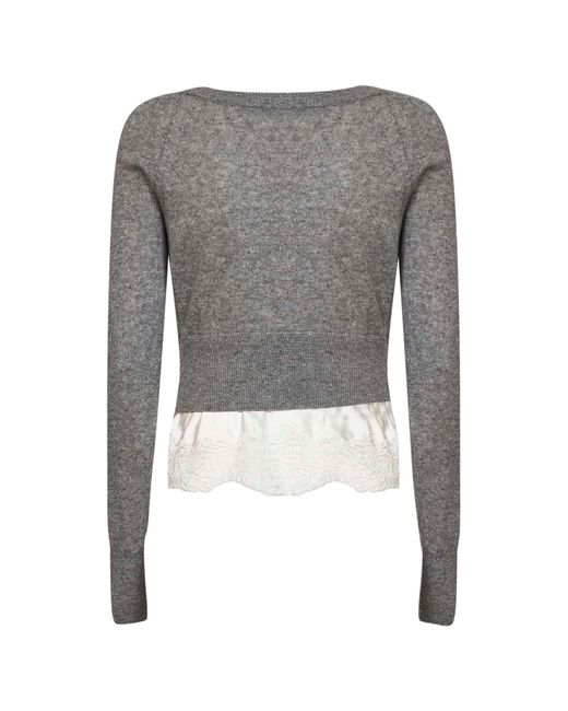 Ermanno Scervino Gray Cashmere Cropped Cardigan With Satin And Lace Insert
