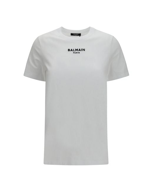 Balmain Gray Cotton Logo T-Shirt T-Shirts
