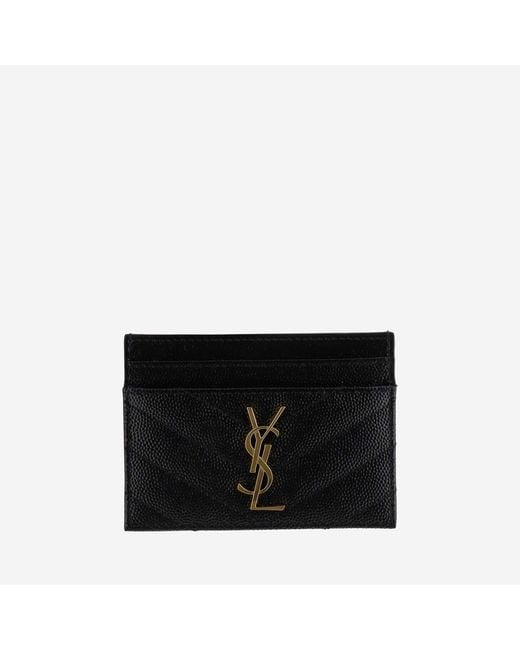 Saint Laurent Black Card Holder Cassandre Matelassé Leather Wallets & Purses