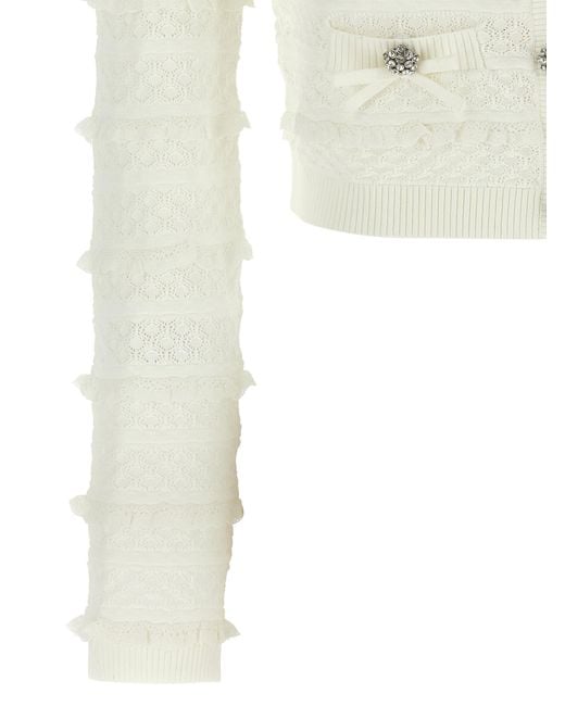 Self-Portrait White 'Pointelle Diamante' Cardigan