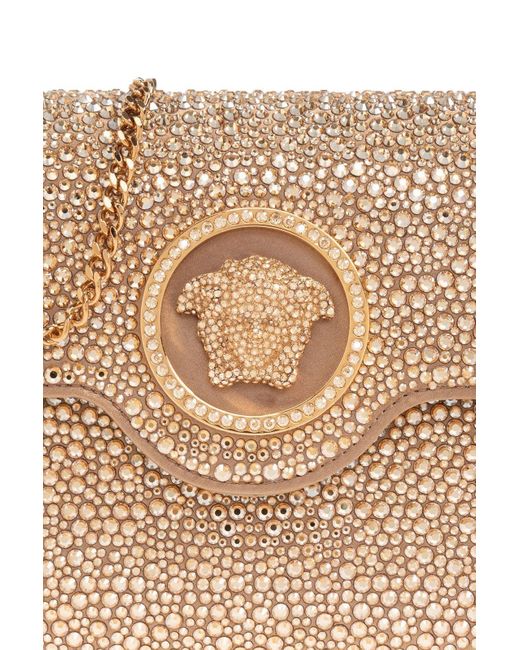 Versace Natural La Medusa Envelope Clutch With Crystals