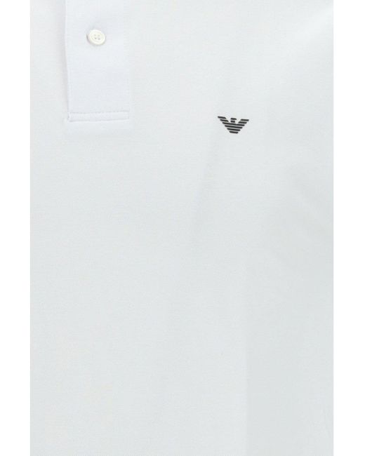 Emporio Armani White Logo Embroidered Short Sleeved Polo Shirt for men