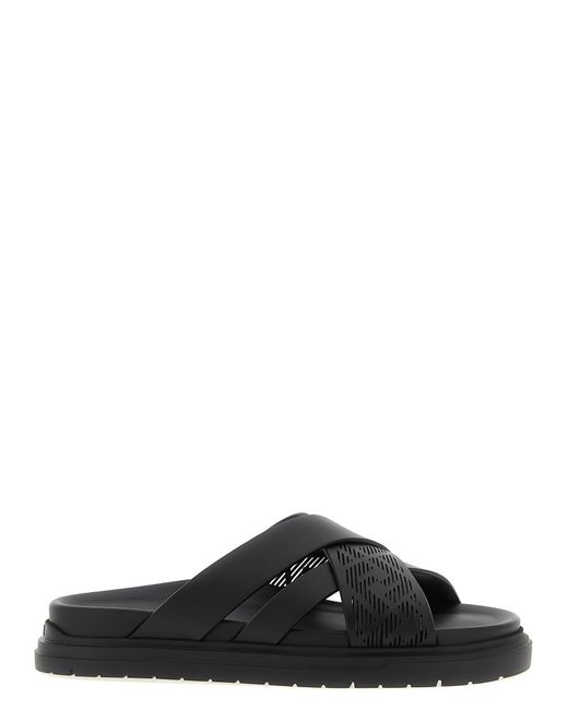 Fendi Black Crossed Band Slides for men