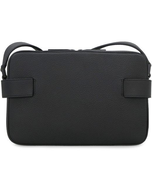 Ferragamo Black Gancini Leather Shoulder Bag for men