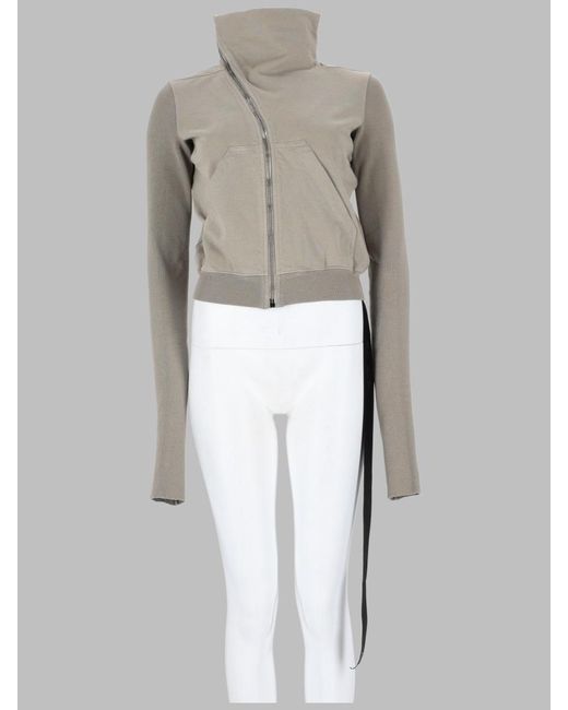 Rick Owens White Sweatshirt Mountain Asymmetric Zip Cotton Sweatshirts