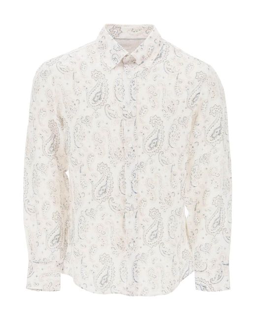 Brunello Cucinelli White Linen Shirt With Paisley Pattern for men