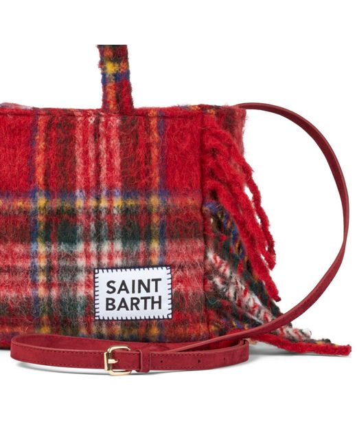 Mc2 Saint Barth Red Colette Blanket Handbag With Tartan Print