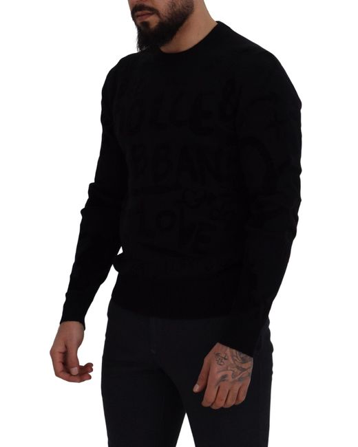 Dolce & Gabbana Black Wool Logo Pattern Crewneck Pullover Sweater Clothing for men