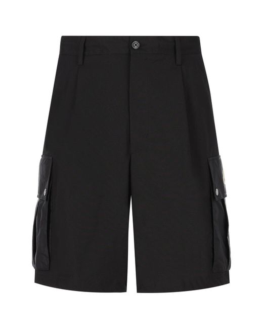 Moncler Black Button Detailed Logo Patch Shorts for men