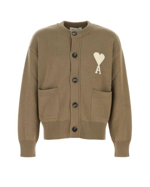 AMI Green Cappuccino Wool Blend Cardigan for men