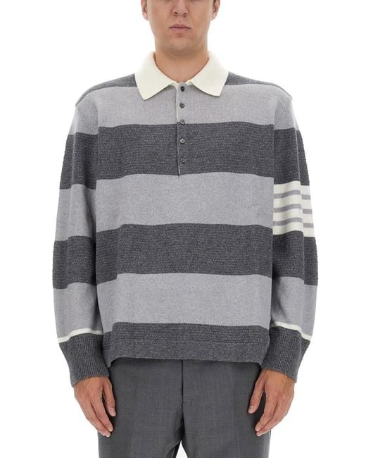 Thom Browne Gray Striped Polo for men