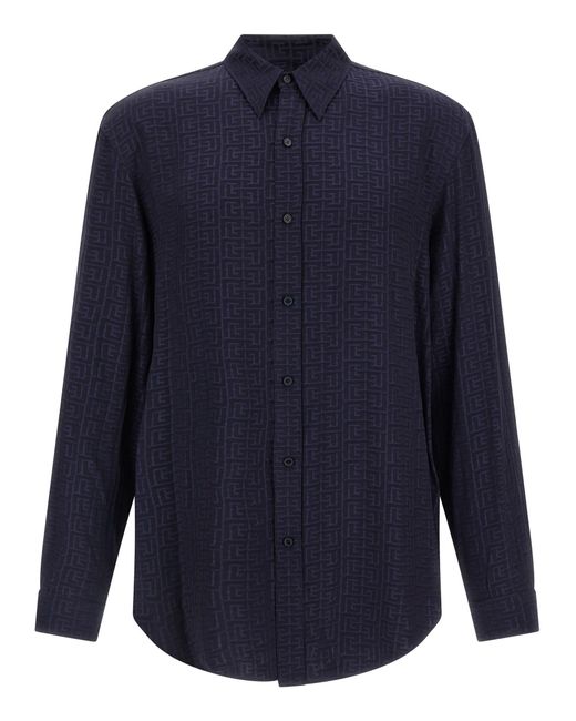 Balmain Blue Jacquard Monogram Shirt Shirt And Blouse for men