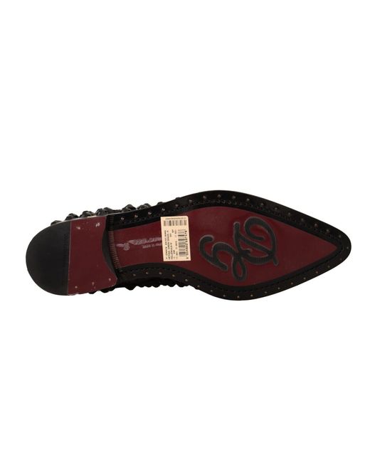 Dolce & Gabbana Black Elegant Gros Grain Lace-Up Jeweled Flats