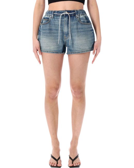 Alexander Wang Blue Denim Shorts With Crystal Drawcord Cotton