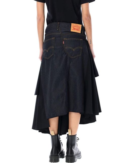 Junya Watanabe Blue Panelled Asymmetric Levis Midi Skirt
