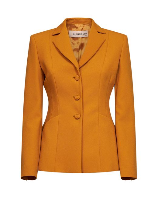 Blanca Vita Orange Crêpe Jacket Gregis Ochre Polyester
