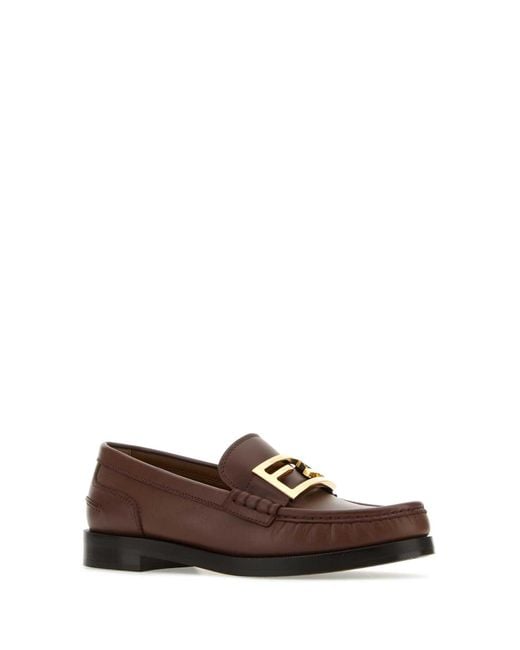 Fendi Brown Leather Slip-On Loafers