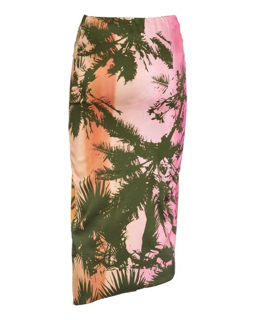 Laneus Metallic Draped Tropical Printed Skirt