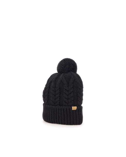 Woolrich Blue Cable Pom Pom Beanie Wool And Alpaca Cap