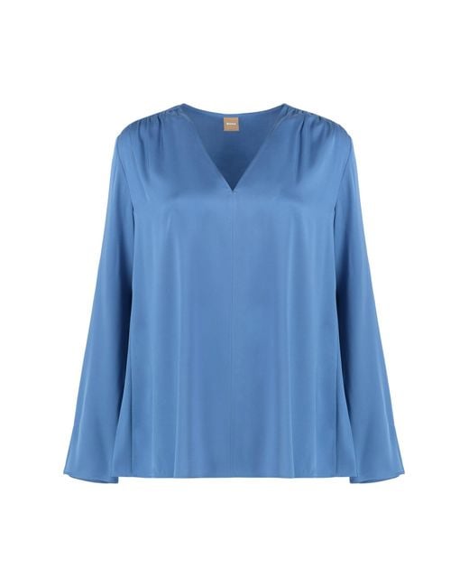BOSS by HUGO BOSS Silk Blouse in Blue | Lyst