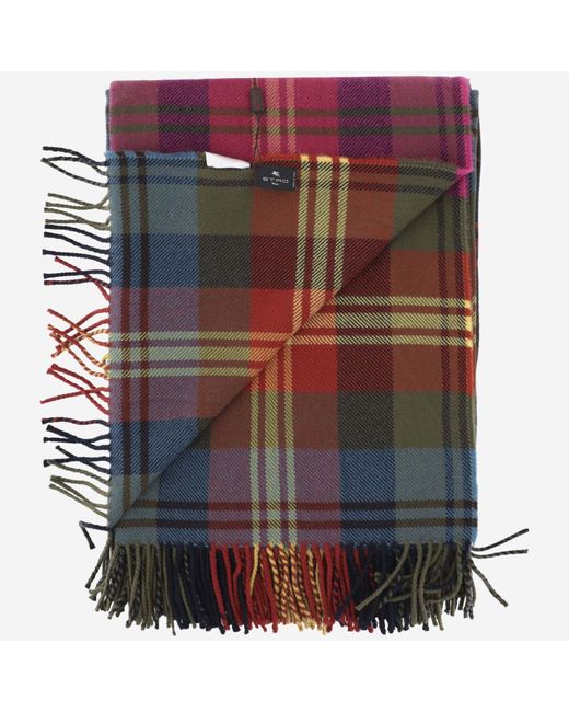 Etro Purple Wool Scarf With Check Pattern