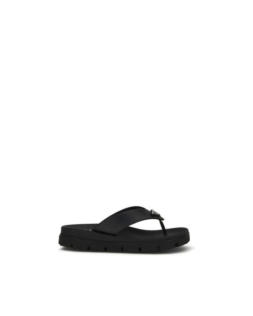 Prada Black Calf Leather Bos Taurus Flat Sandals for men